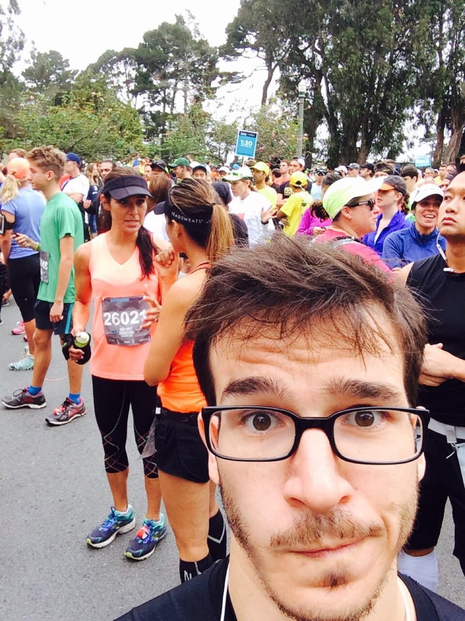 Swizec at his first half marathon in 2015