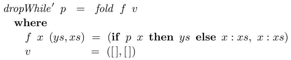 Definition of dropWhile' Definition of dropWhile'