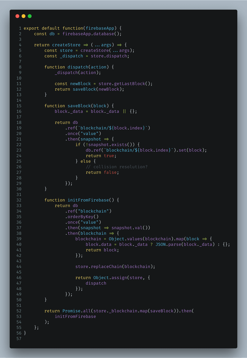 Sharing the chain between nodes using Firebase