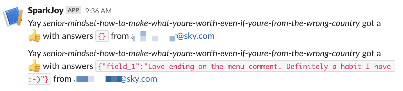 Feedback comes into Slack now