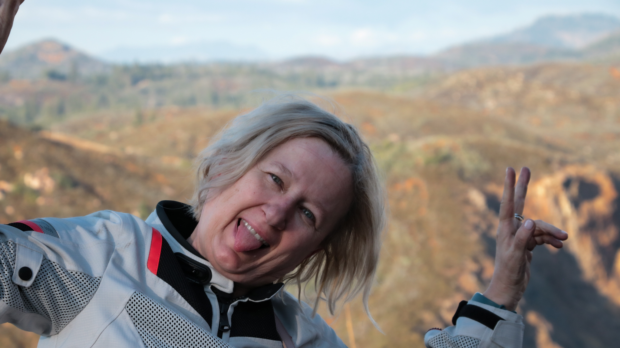 My mom being silly on first day of trip, energy flying high