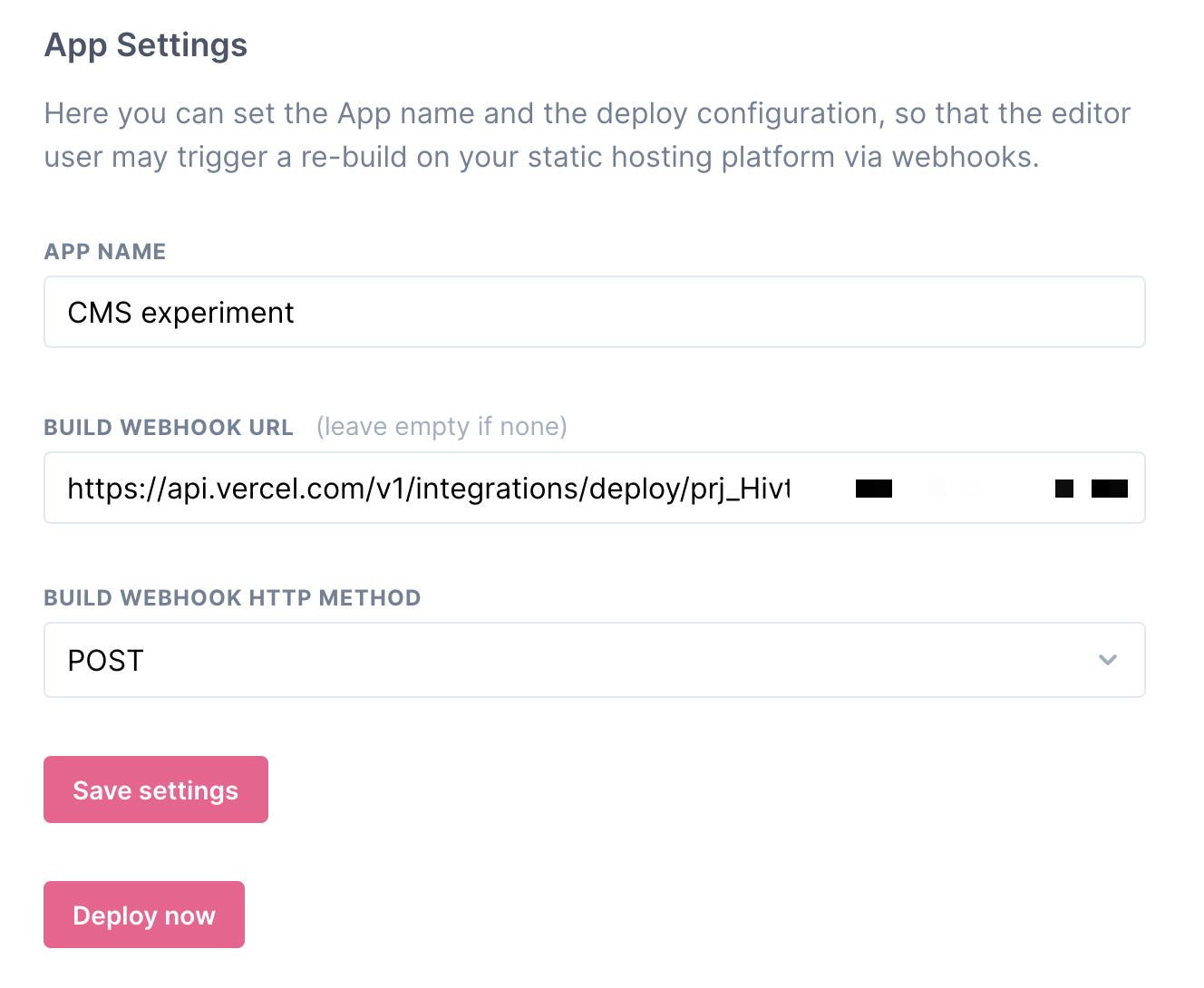 React Bricks deploy screen