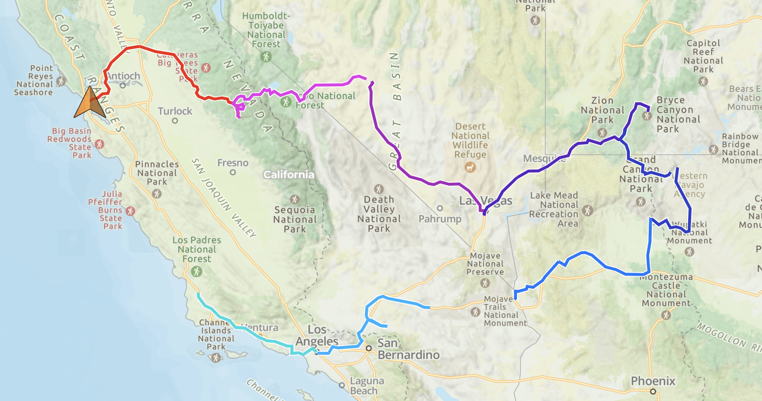 Route recorded in Gaia GPS