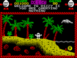 The first screen of the Treasure Island Dizzy,... The first screen of the Treasure Island Dizzy,...