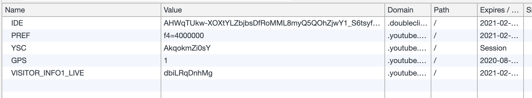 cookies from a single YT embed